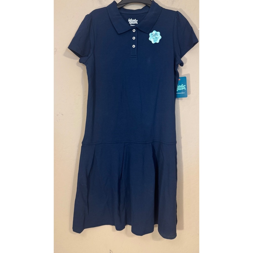 Wonder Nation Polo Dress Girls XXL 18 Navy Blue School Uniform Pleated Skirt NEW